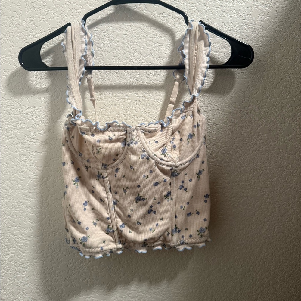 Urban Outfitters Cream Floral corset style Crop Top
